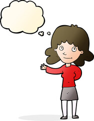 cartoon friendly woman with thought bubble