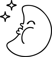 line doodle of a moon with stars