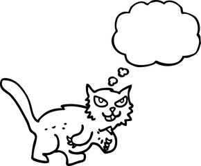 freehand drawn thought bubble cartoon cat