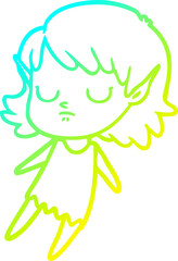 cold gradient line drawing of a cartoon elf girl