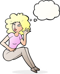 cartoon woman listening with thought bubble