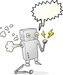 freehand drawn speech bubble cartoon broken robot