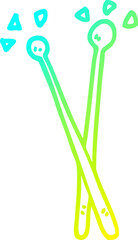 cold gradient line drawing of a cartoon drum sticks