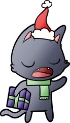 talking cat hand drawn gradient cartoon of a wearing santa hat