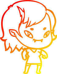 warm gradient line drawing of a cartoon friendly vampire girl