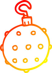 warm gradient line drawing of a cartoon golden xmas bauble