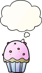 cartoon cupcake with thought bubble in smooth gradient style