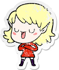 distressed sticker of a cartoon elf girl