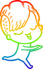 rainbow gradient line drawing of a happy cartoon girl