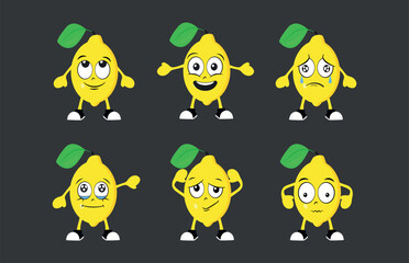 Cartoon lemons set with different emotions 