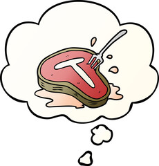 cartoon steak with thought bubble in smooth gradient style