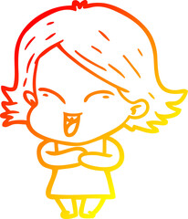 Fototapeta premium warm gradient line drawing of a happy cartoon girl