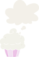 cartoon cupcake with thought bubble in retro style
