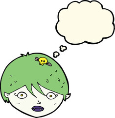 cartoon vampire face with thought bubble