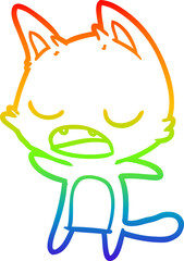 rainbow gradient line drawing of a talking cat cartoon