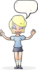 Obraz premium cartoon pretty girl with idea with speech bubble