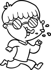 cartoon boy wearing spectacles and running
