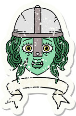 Retro Tattoo Style orc fighter character face with banner