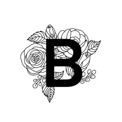 Flower font alphabet, doddle letter B. Luxury wedding invitation flowers letters. Laser cut template. Initial monogram letter. May be used for logo or paper cutting.