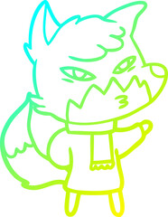 cold gradient line drawing of a clever cartoon fox