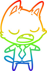 rainbow gradient line drawing of a talking cat boss