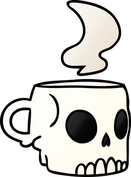 hand drawn gradient cartoon doodle of a skull mug