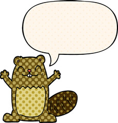cartoon beaver with speech bubble in comic book style