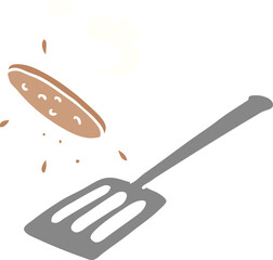 hand drawn cartoon doodle of a burger being flipped