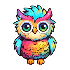 Colorful Owl Baby Illustration on Transparent Background, AI Generated