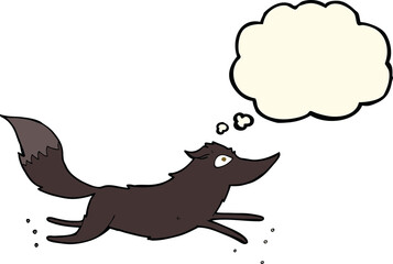 cartoon wolf running with thought bubble
