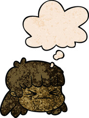 cartoon female face with thought bubble in grunge texture style