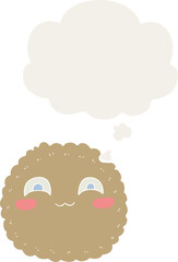 cartoon biscuit with thought bubble in retro style