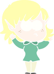 flat color style cartoon elf girl staring