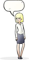 cartoon pretty businesswoman with speech bubble