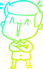 cold gradient line drawing of a cartoon excited man