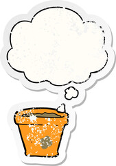 cartoon plant pot with thought bubble as a distressed worn sticker
