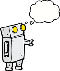 cartoon robot with thought bubble