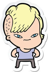 Obraz premium sticker of a cute cartoon girl with hipster haircut