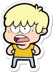 sticker of a worried cartoon boy