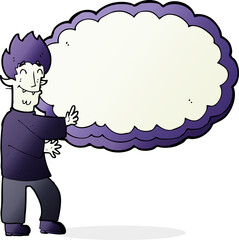 cartoon vampire with text bubble