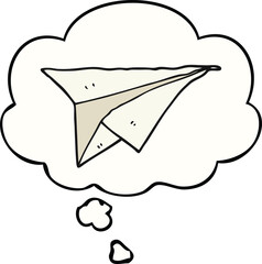 cartoon paper airplane with thought bubble