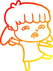 warm gradient line drawing of a cartoon worried woman