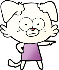 nervous cartoon dog in dress pointing