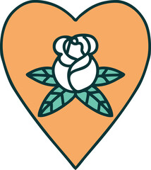 iconic tattoo style image of a heart and flowers