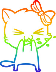 rainbow gradient line drawing of a cartoon cat