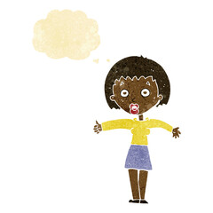 cartoon amazed woman with thought bubble