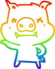 rainbow gradient line drawing of a angry cartoon pig