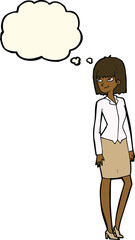 cartoon pretty businesswoman with thought bubble