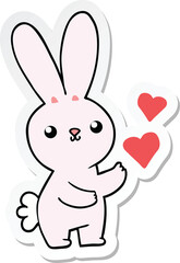 sticker of a cute cartoon rabbit with love hearts