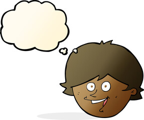 cartoon happy boy face with thought bubble